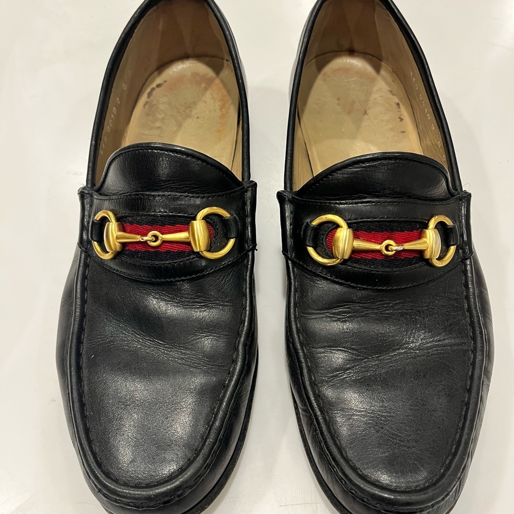 Gucci Black Leather Horsebit Loafers with Red Web